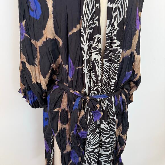 Alembika Amethyst Crinkle Kimono Jacket Black Multicolor XL - Picture 5 of 13